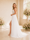 ChicSew Sexy Spaghetti Straps Chiffon Side Slit A-Line Boning Floor-Length Wedding Dress