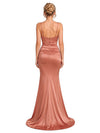 Chicsew Sexy Spaghetti Straps Cowl Neck Satin Unique Long Mermaid Bridesmaid Dresses