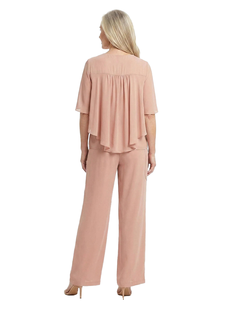 ChicSew Unique V-Neck Mother Of The Bride Pant Suits With Chiffon Short Sleeves Set