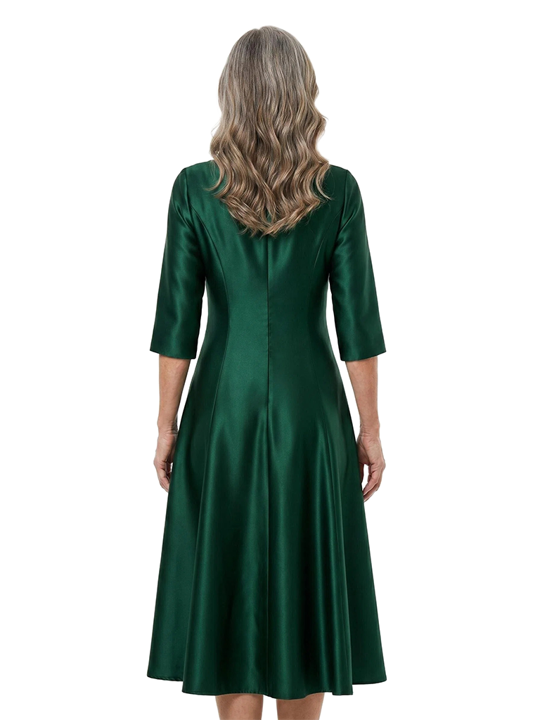 ChicSew 3/4 Sleeve Jewel Neck Tea-Length A-Line Satin Mother Of The Groom Dresses Classic Chic