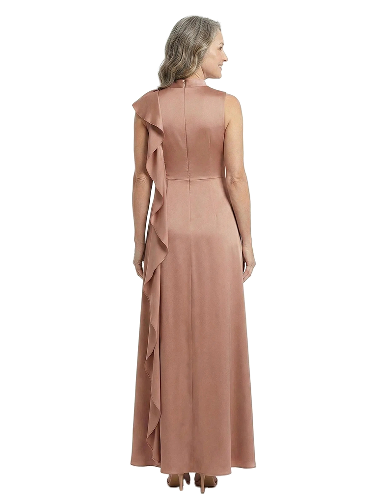 ChicSew Fancy High Neck Ruffles Ruched A-Line Satin Mermaid Mother Of The Groom Evening Gowns
