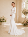 ChicSew Elegant Mermaid Crepe V-Neck Long Sleeves Floor-Length Wedding Dress With Applique
