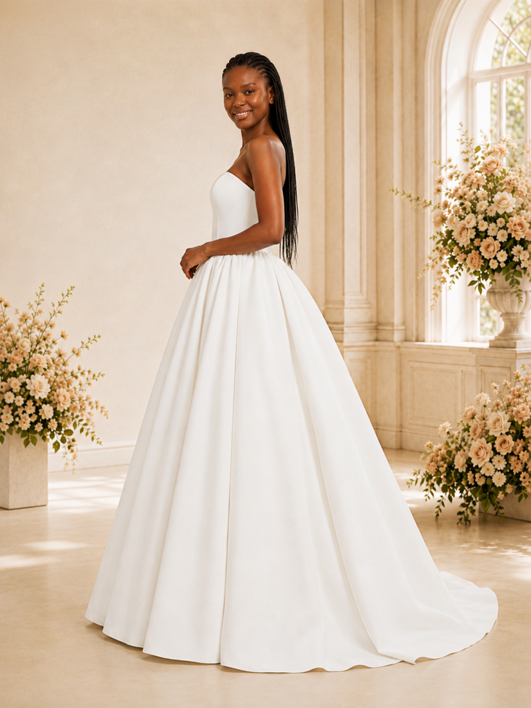 ChicSew Elegant Strapless Crepe A-Line Floor-Length Wedding Dress