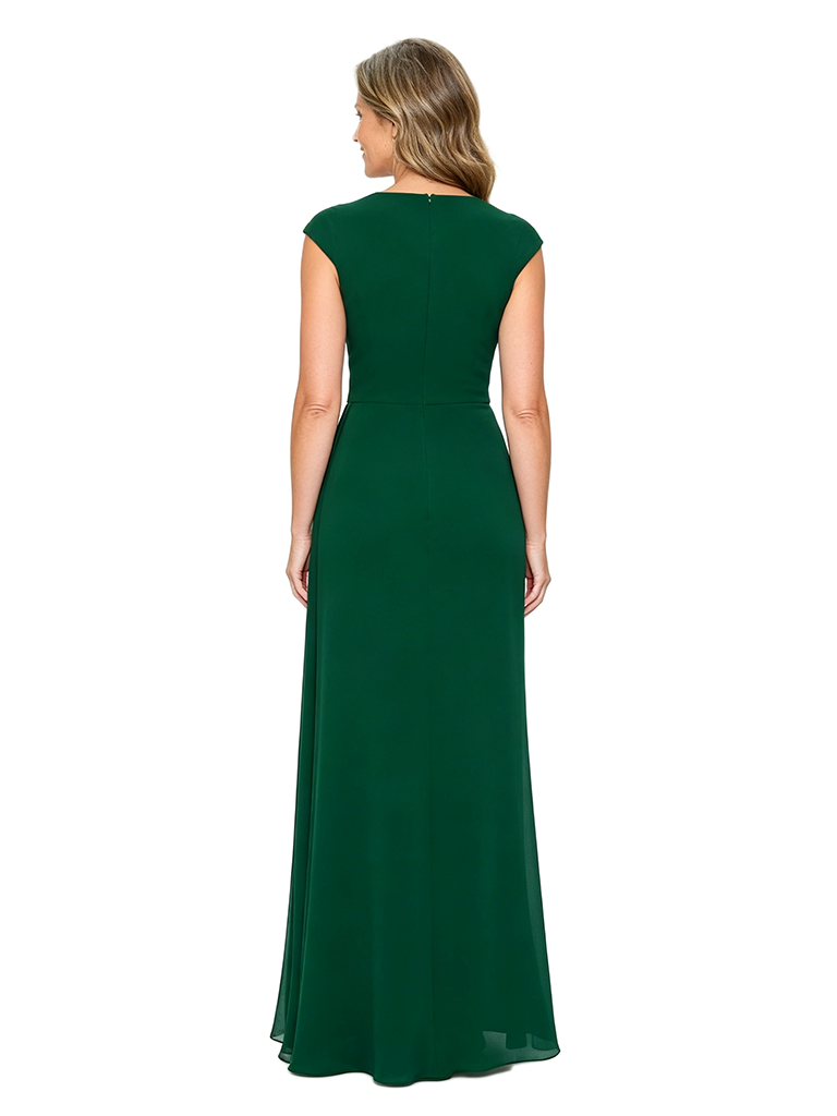 ChicSew Asymmetrical Neck Cap Sleeve Beaded Detail Chiffon Floor Length Sheath Formal Mother of the Bride Dress