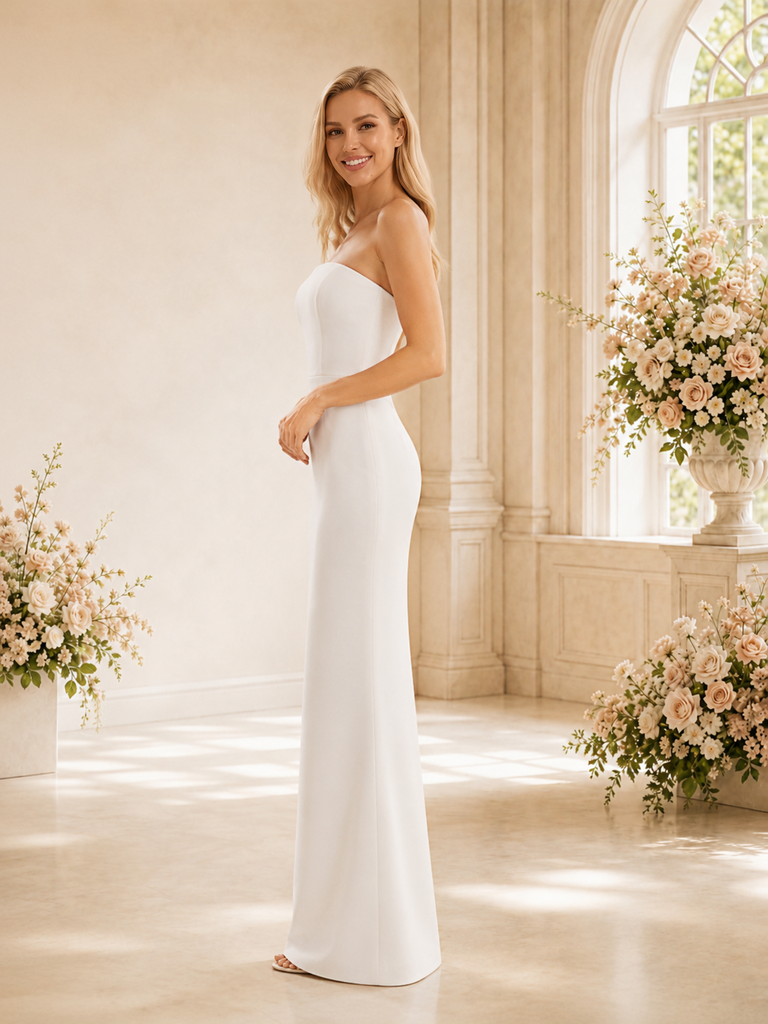 ChicSew Modern Sweetheart Sleeveless Crepe Long Mermaid Wedding Dress