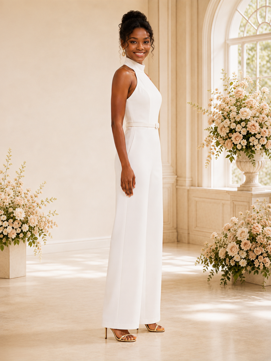 ChicSew Elegant Strapless High Neck Sleeveless Floor-Length Wedding Jumpsuit