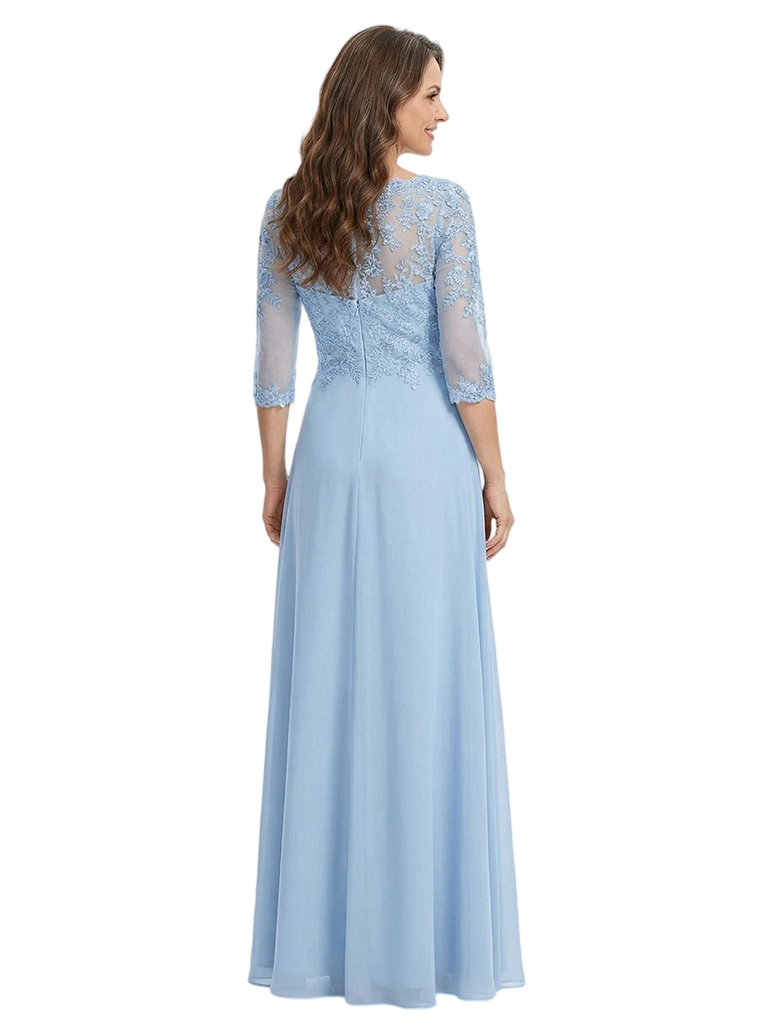 ChicSew Classy Chiffon Mother Of The Bride Dresses With Lace Long Sleeves Maxi Mom Dresses