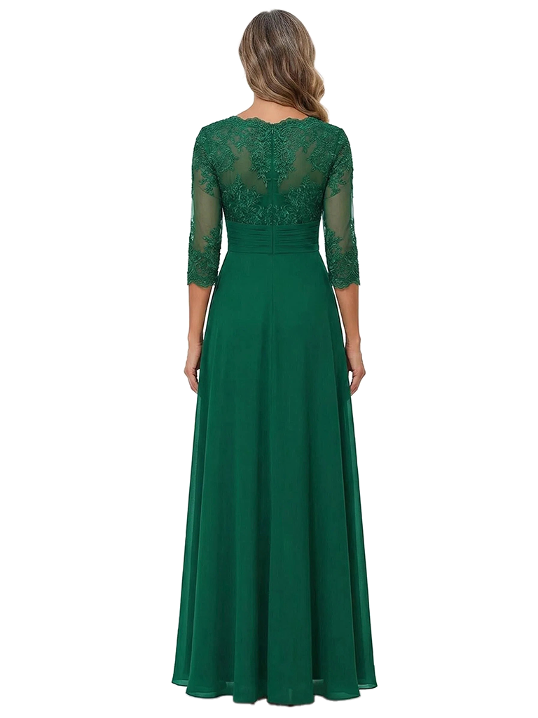 ChicSew Sweetheart Neck Long Sleeve Lace Ruched Bodice Ankle Length Chiffon Elegant Mother of the Bride Dresses