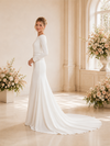 ChicSew Elegant Jewel Crepe Long Sleeves Mermaid Maxi Wedding Dress With Long Train