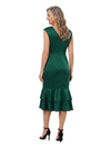ChicSew V-Neck Sleeveless Satin Tea Length Sheath Dress With Tiered Ruffle Hem