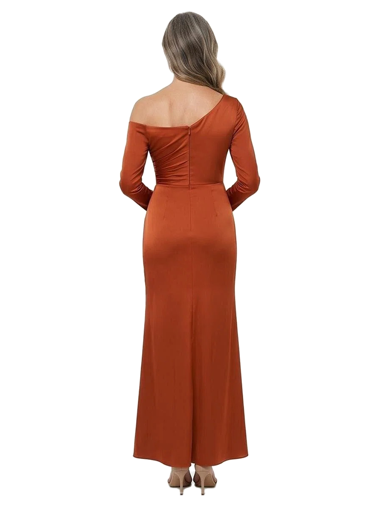 ChicSew Asymmetrical Long Sleeves Ruched Satin Ankle Length Mermaid Mother of the Bride Dress