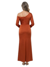 ChicSew Asymmetrical Long Sleeves Ruched Satin Ankle Length Mermaid Mother of the Bride Dress