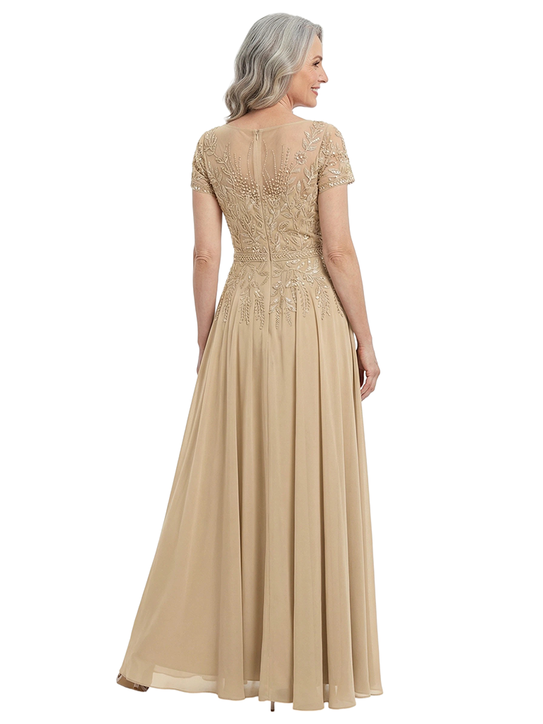 ChicSew Short Sleeves Lace Appliques Sequin Chiffon A-Line Mother Of The Groom Dress