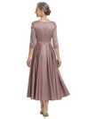 ChicSew V-Neck 3/4 Sleeve Satin Ruched Tea Length Elegant Mother of the Bride Dresses