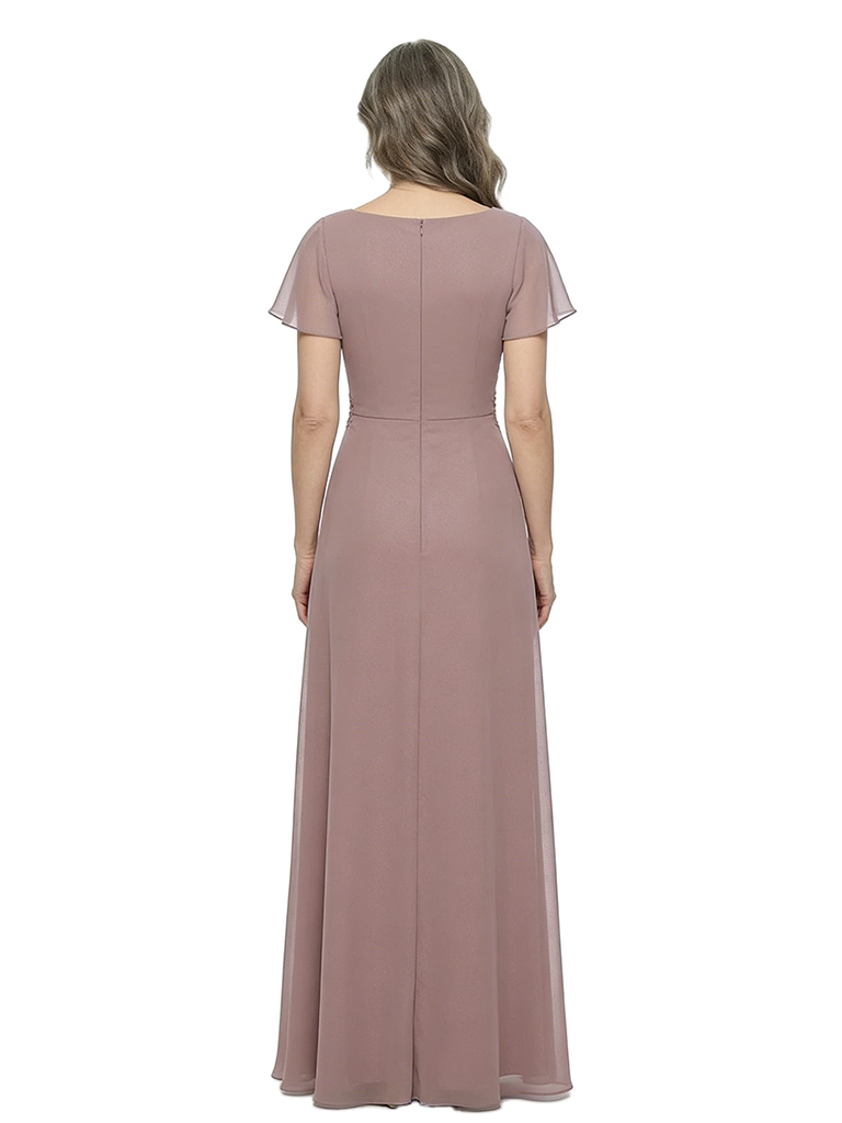 ChicSew Asymmetric Short Sleeve Lace Applique Chiffon Mother Of The Bride And Groom Dresses