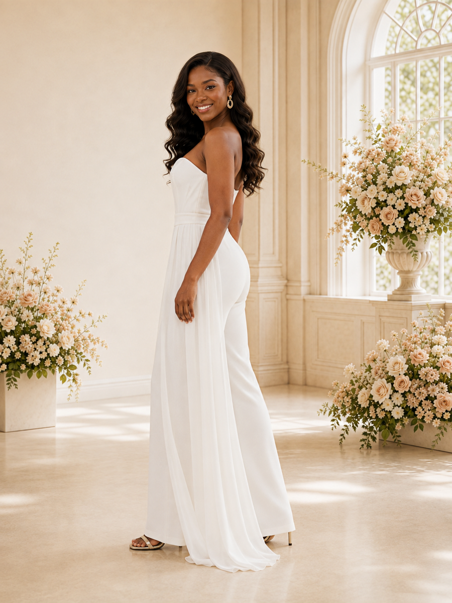ChicSew Modern Sweetheart Sleeveless Crepe Floor-Length Wedding Jumpsuit