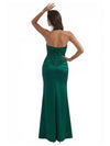 Sexy Halter V-Neck Side Slit Silky Satin Mermaid Long Evening Gown Dresses For Women