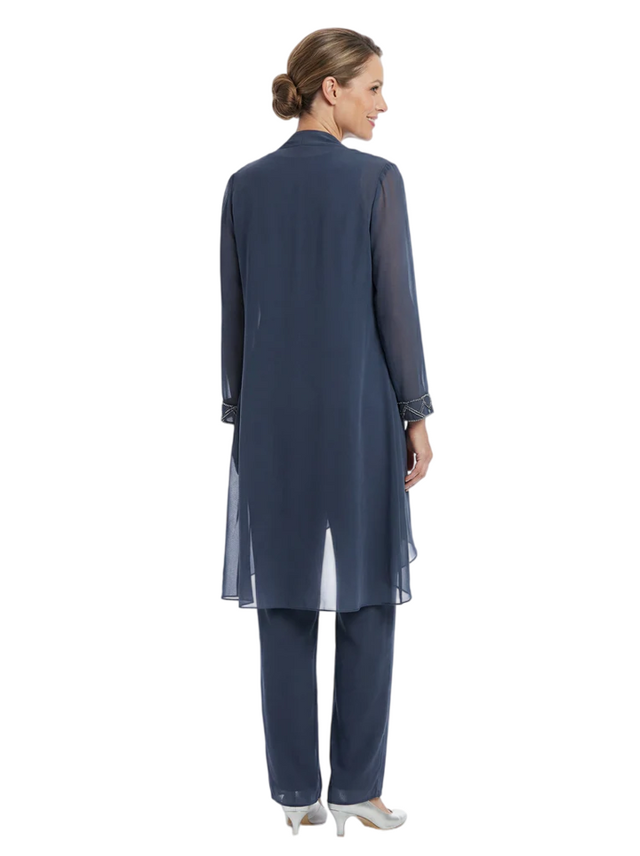 ChicSew Elegant Chiffon Mother Of The Bride Pant Suits Three Piece Classy Outfits With Long Jacket