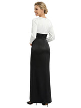 Elegant Black And White Satin Long Sleeves Asymmetrical Mermaid Long Mother Of The Bride Dresses