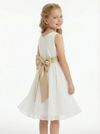 Sleeveless A Line Flower Girl Dress with Satin Waistband Soft Tulle Knee Length Skirt