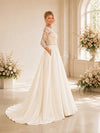 ChicSew Classic Bateau Lace 3/4 Sleeve Open Back Satin  A-Line  Wedding Dresses
