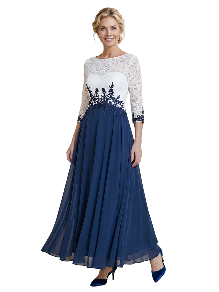 Chicsew Scoop 3/4 Sleeve Lace Applique Ankle Length Chic Mom Of The Groom Dresses