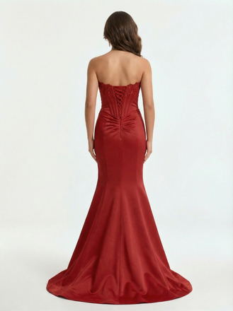 Sweet Satin Beaded Sweetheart Mermaid Long Party Prom Dresses