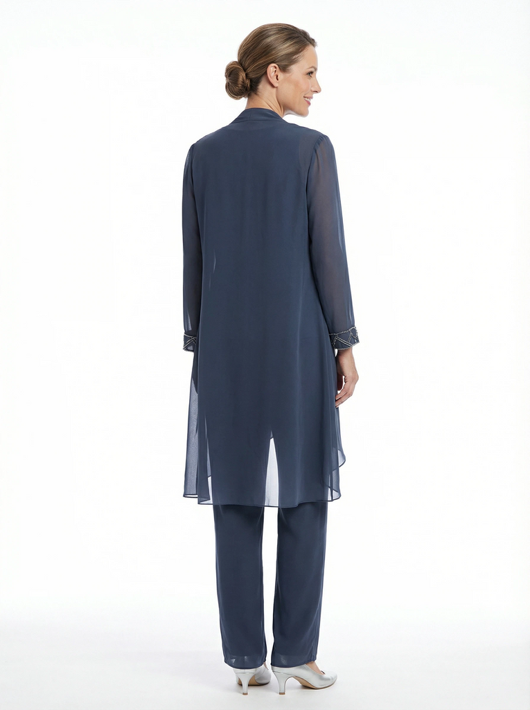 ChicSew Elegant Chiffon Mother Of The Bride Pant Suits Three Piece Classy Outfits With Long Jacket