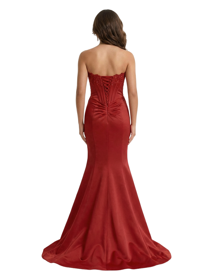 Sweet Satin Beaded Sweetheart Mermaid Long Party Prom Dresses