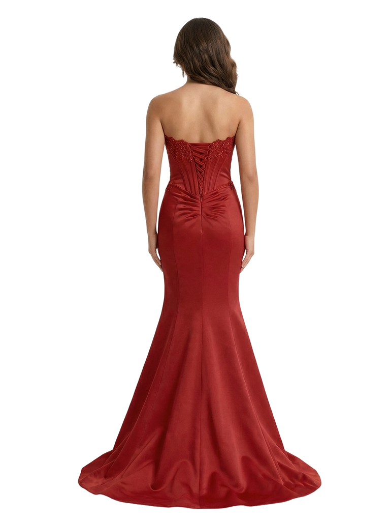 Sweet Satin Beaded Sweetheart Mermaid Long Party Prom Dresses