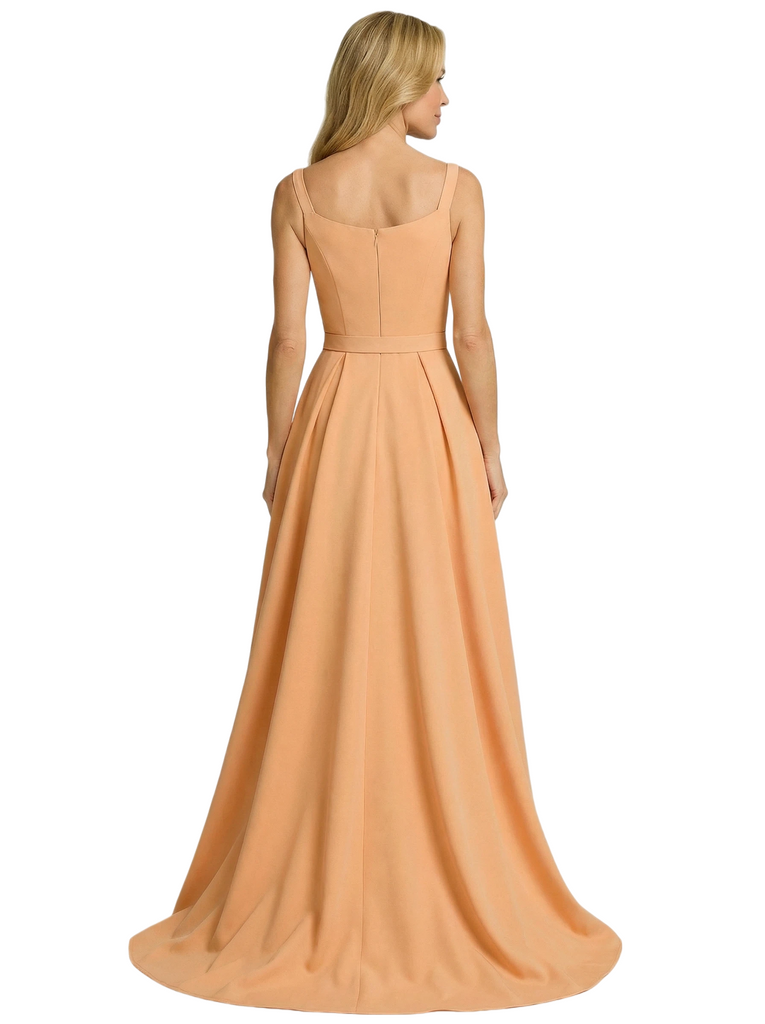 Chicsew Mother of The Groom Dress Fancy Cap Sleeve Crepe High-Low A-Line Gown Elegant Belt Accent