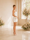 ChicSew Asymmetric One Shoulder Sleeveless Ruching Mini Satin Sheath Wedding Dress