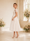 ChicSew Delicate Short Sleeve Lace Wedding Dress Lovely Tea-Length A-Line With Illusion