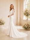 ChicSew Elegant V-Neck Long Sleeve Crepe Mermaid Foor-Length Wedding Dress With Train