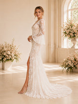 ChicSew Sexy Mermaid Long Sleeves V-Neck Long Wedding Dresses With Slit