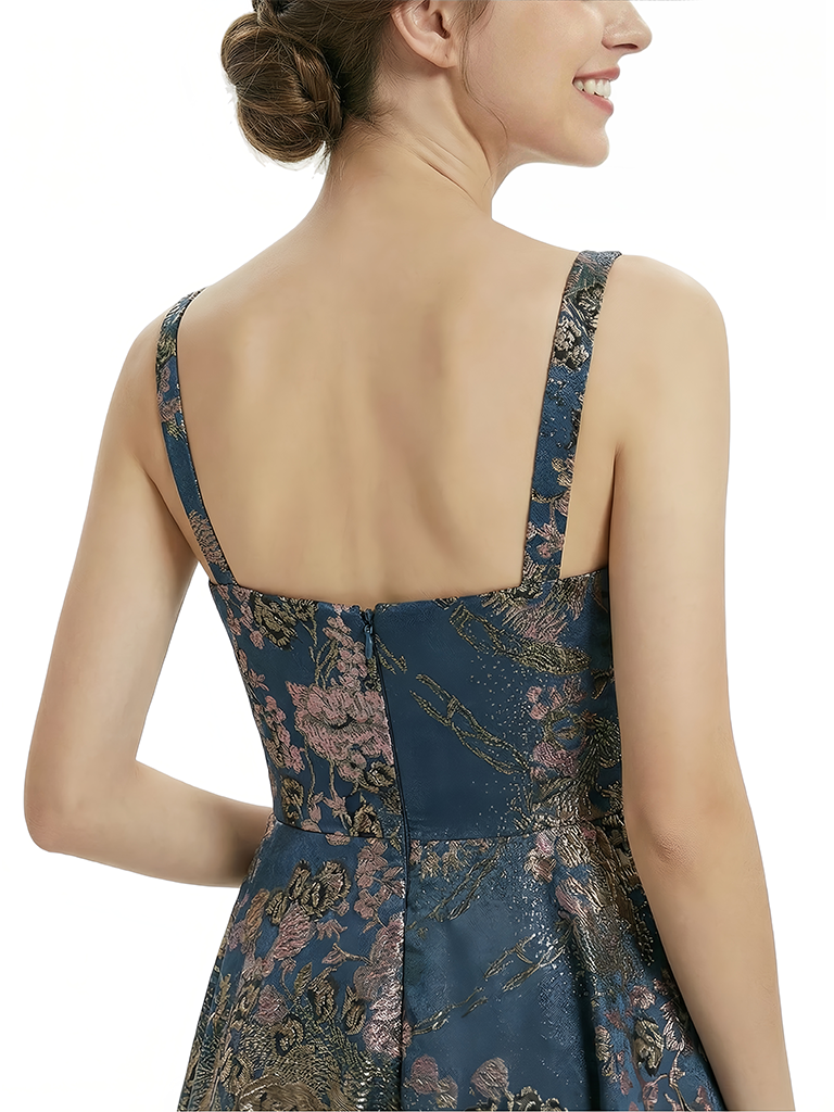 Elegant Floral Spaghetti Straps A-Line Long Formal Evening Dresses