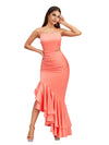 Elegant Spaghetti Straps Square Mermaid Side Slit Ruffles Satin Floor Length Bridesmaid Dresses