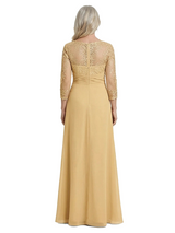 ChicSew V-Neck Lace Long Sleeves Ruched Waist A-Line Floor Length Chiffon Elegant Mother Of The Bride And Groom Dresses