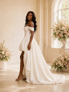 ChicSew Modern Off The Shoulder A-Line Ruched Satin High-Low Wedding Dress