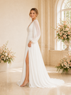 ChicSew Elegant V-Neck Long Sleeves Chiffon A-Line Maxi Wedding Dress With Side Slit