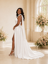 ChicSew Elegant Unique High Neck Slit A-Line Satin Maxi Wedding Dress With Rhinestone