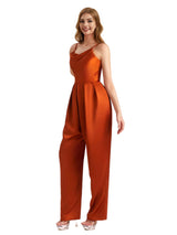 Elegant Scoop Silky Satin Long Women's Pantsuit For Bridesmaids