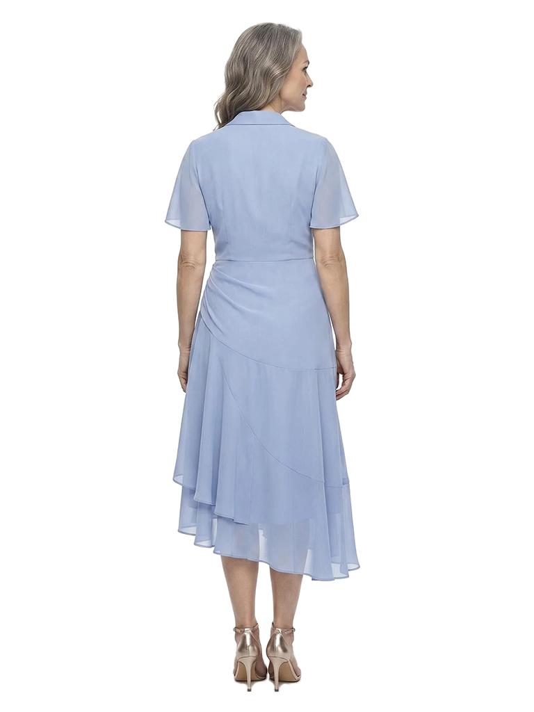 ChicSew Classy Flutter Sleeve V-Neck Chiffon Midi Mother Of The Groom Dress With Ruffle