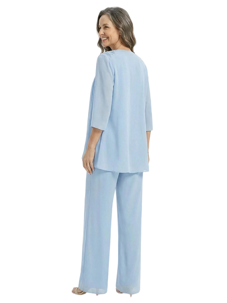 ChicSew Scoop Long Sleeve Chiffon Jacket Lace Beaded Pant Suit Formal Mom Of The Groom Outfits