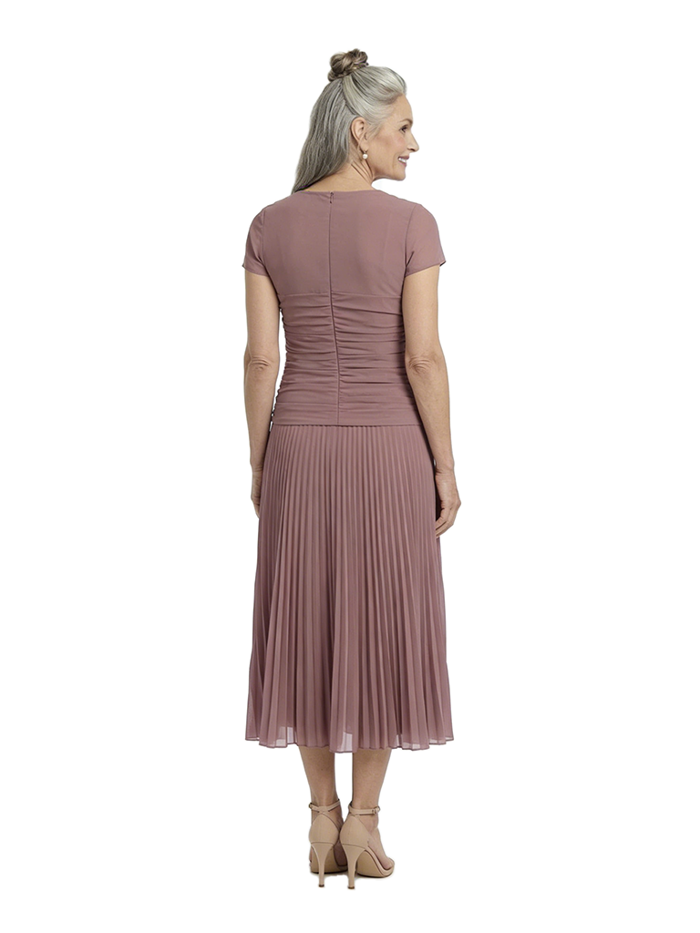 ChicSew Jewel Short Sleeve A-Line Pleated Tea Length Chiffon Mother of the Bride Dresses