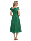 ChicSew Modern Tea-Length Lace Applique Mother Of The Groom Dress With Satin Bow Shoulder
