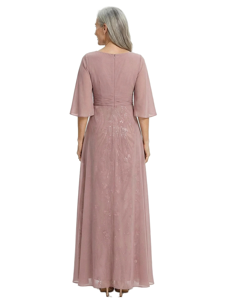 ChicSew V-Neck Flutter Sleeves A-Line Chiffon Ruched Mother Of The Bride Dress