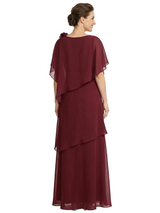 ChicSew Elegant Chiffon Mother Of The Bride Gown With Flowy Capelet And Tiered Skirt Floor Length