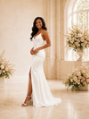 ChicSew Simple Spaghetti Straps V-Neck Side Slit Satin Mermaid Maxi Wedding Dress