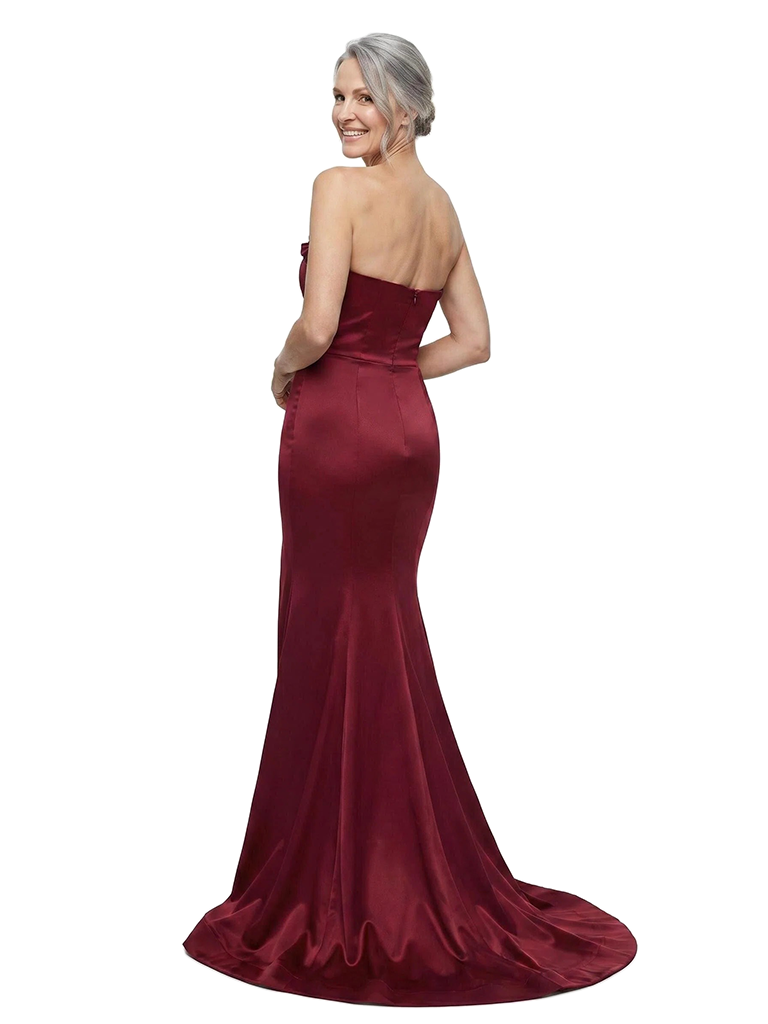 ChicSew Strapless Ruffled Mermaid Mother of the Bride Dress With High Slit Satin Formal Evening Gown